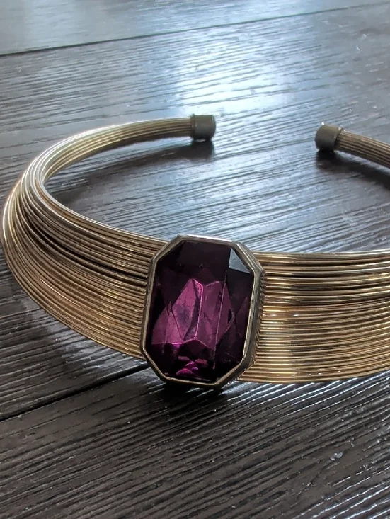 Vintage Gold Tone Choker Necklace with Pink Diamante Circa 1980s - Picture 2 of 4